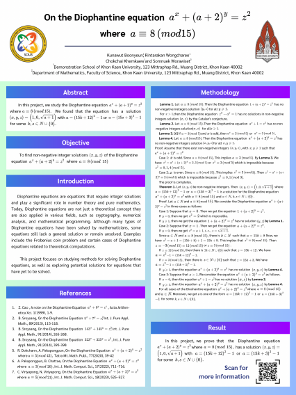 Poster On the Diophantine equation a^x+(a+2)^y=z^2 where a≡8(mod 15)