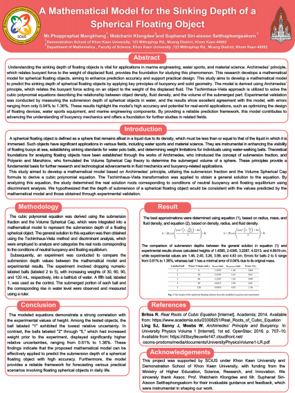 Poster A Mathematical Model for the Sinking Depth of a Spherical Floating
