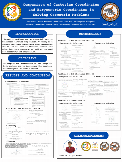 Poster Comparison of Cartesian Coordinates and Barycentric Coordinates in Solving Geometric Problems