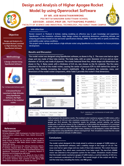 Poster Design and Analysis of Higher Apogee Rocket Model by using Openrocket Software