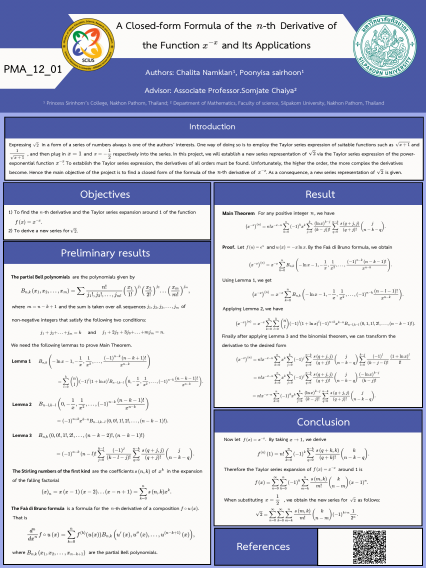 Poster A closed-form formula of the  n-th derivative of the function x^(-x) and its applications