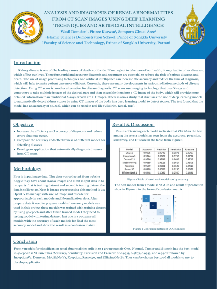 Poster Analysis and Diagnosis of Renal Abnormalities from CT Scan Images Using Deep Learning Techniques and Artificial Intelligence